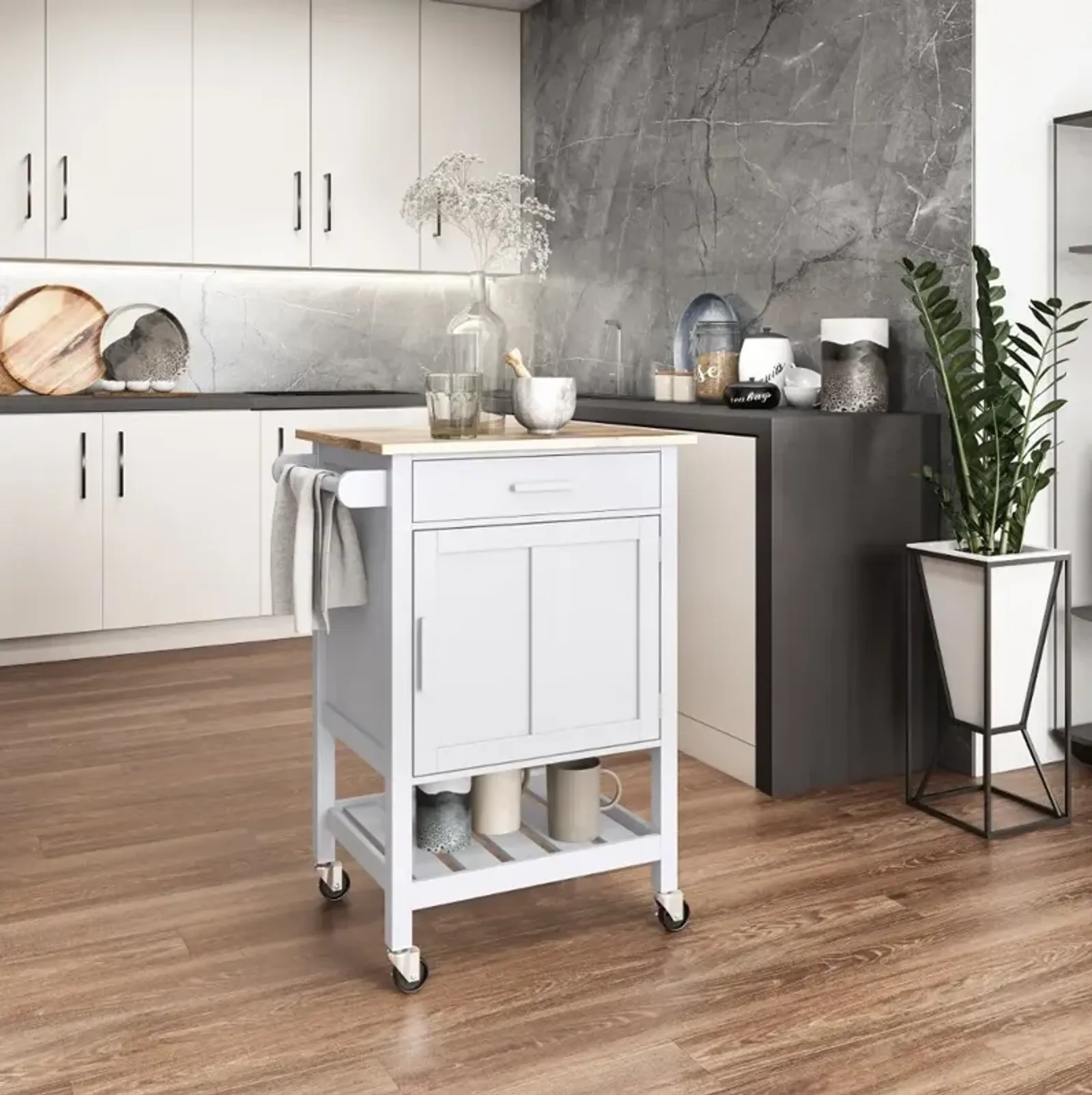 Sage White Wood Kitchen Cart