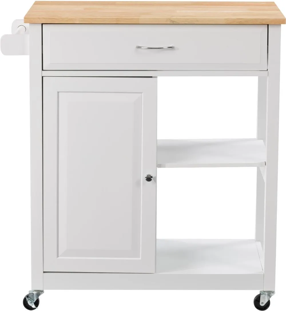 Sage White Wood Kitchen Cart With Cupboard