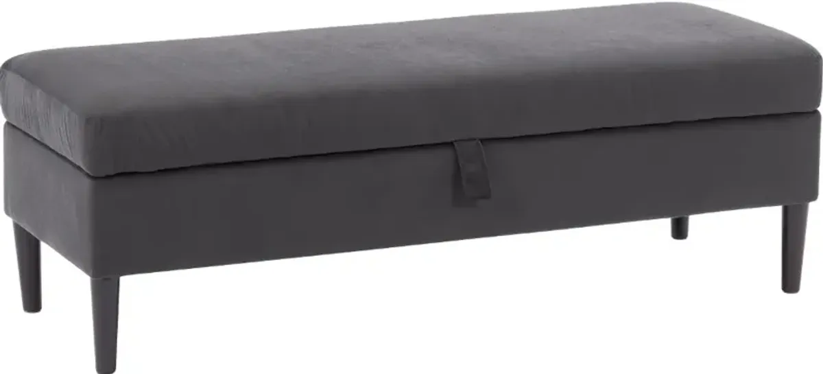 Perry Dark Gray Velvet Storage Ottoman