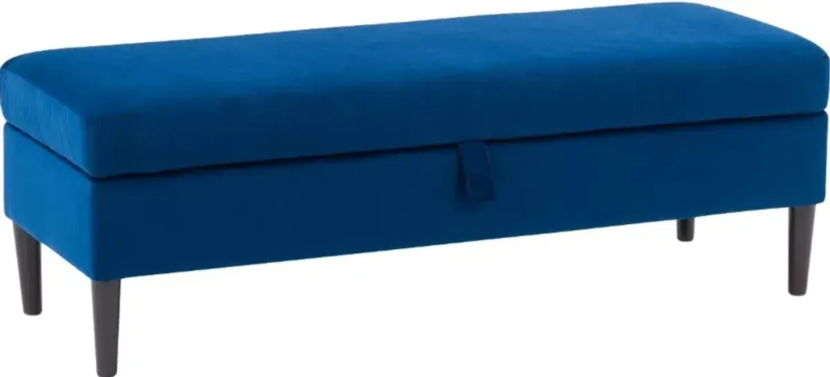 Perry Blue Velvet Storage Ottoman