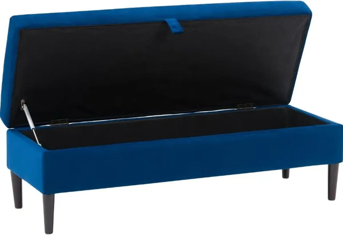 Perry Blue Velvet Storage Ottoman