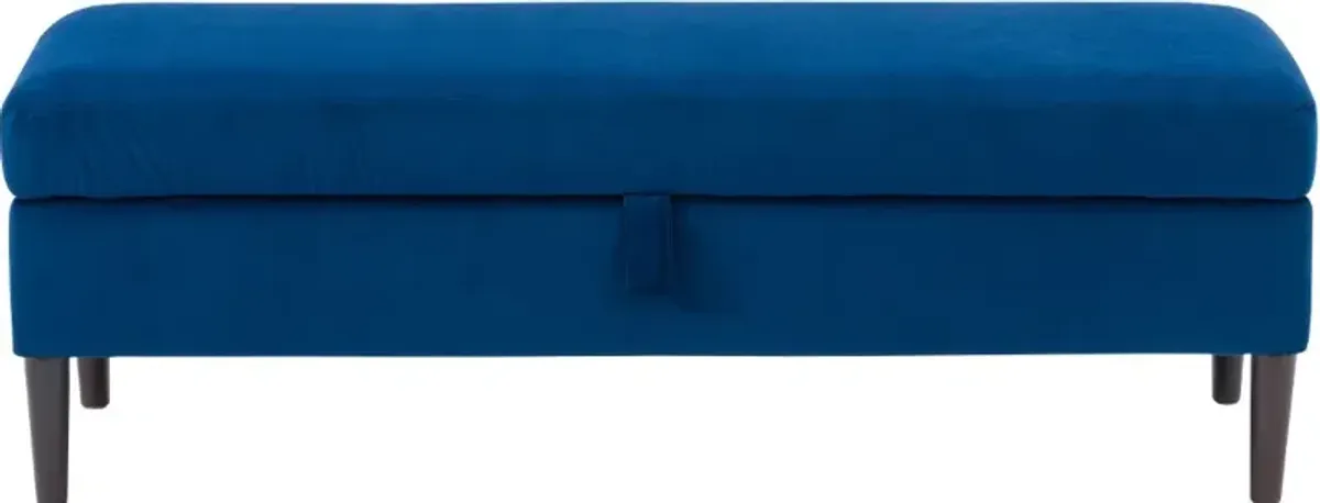 Perry Blue Velvet Storage Ottoman