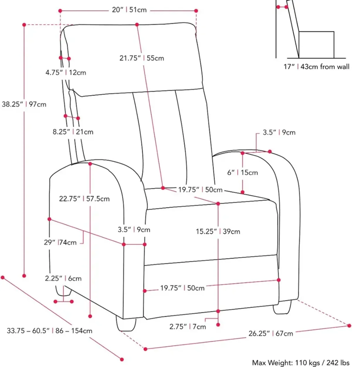 Oren Black Manual Recliner