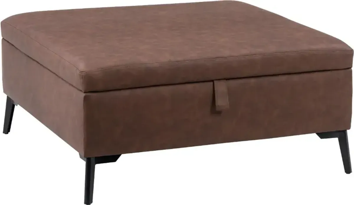 Linden Dark Brown Square Storage Ottoman