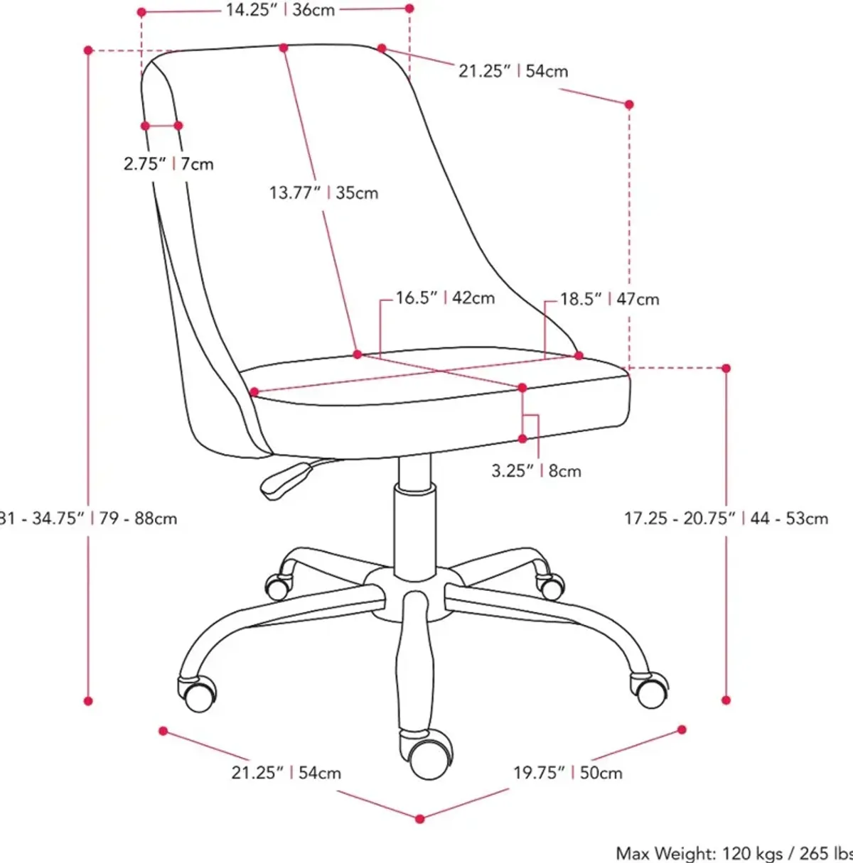 Marlowe Dark Gray Upholstered Armless Office Chair