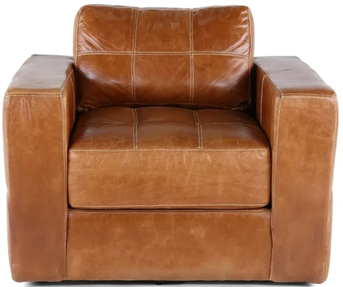 Sunset Light Brown Leather Swivel Chair