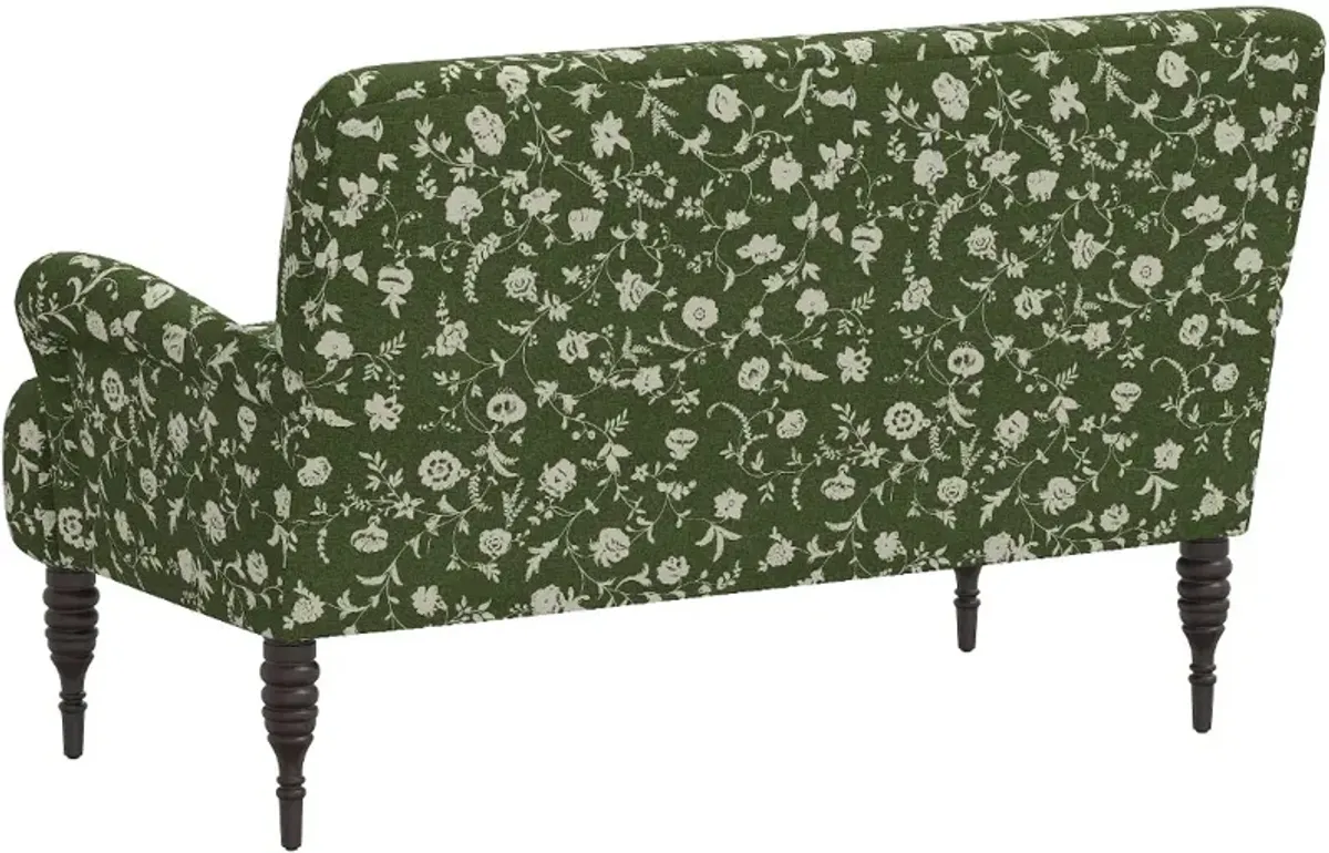 Sammie Olive Green Floral Rounded Arm Settee - Skyline Furniture