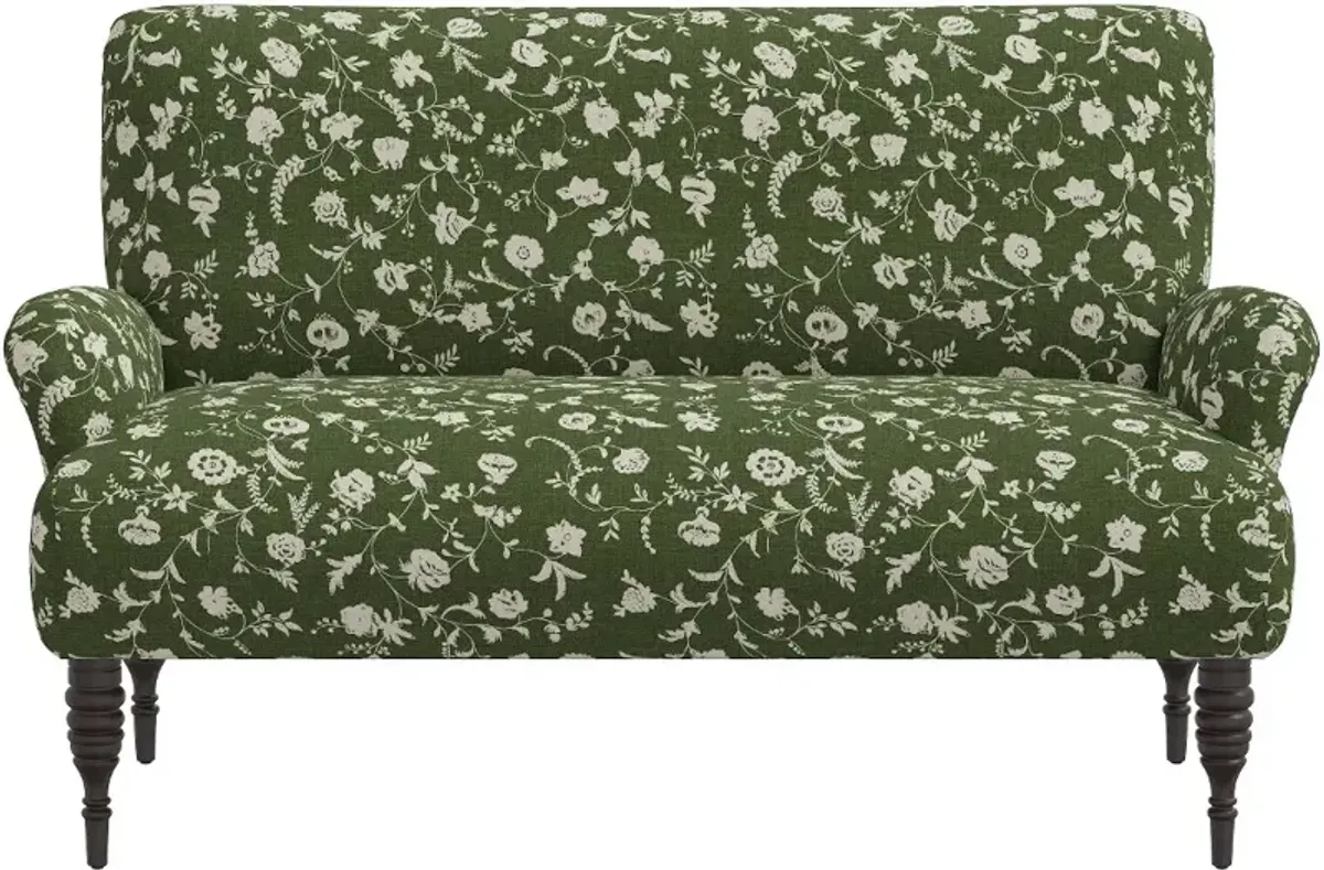 Sammie Olive Green Floral Rounded Arm Settee - Skyline Furniture