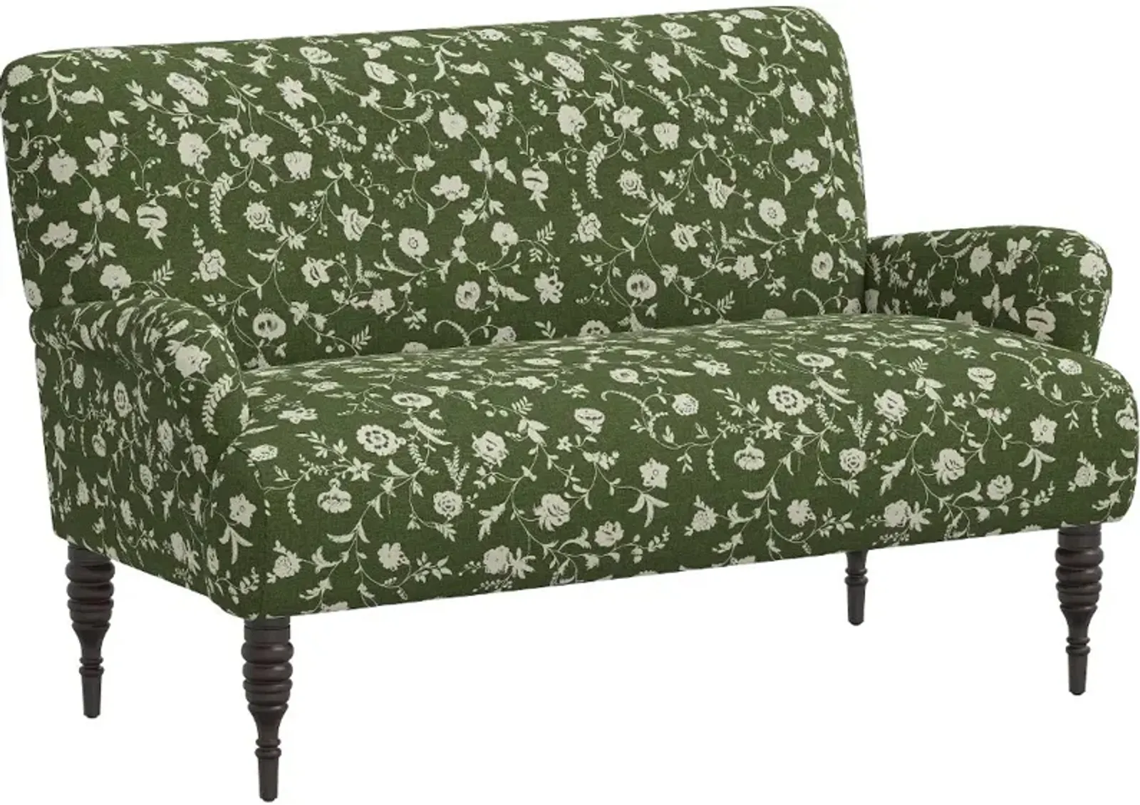 Sammie Olive Green Floral Rounded Arm Settee - Skyline Furniture