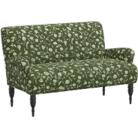 Sammie Olive Green Floral Rounded Arm Settee - Skyline Furniture