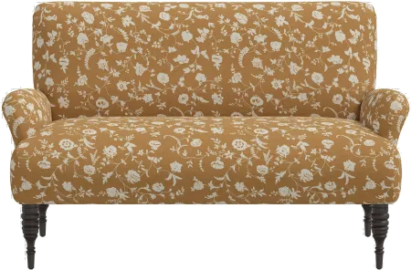 Sammie Ochre Floral Rounded Arm Settee - Skyline Furniture