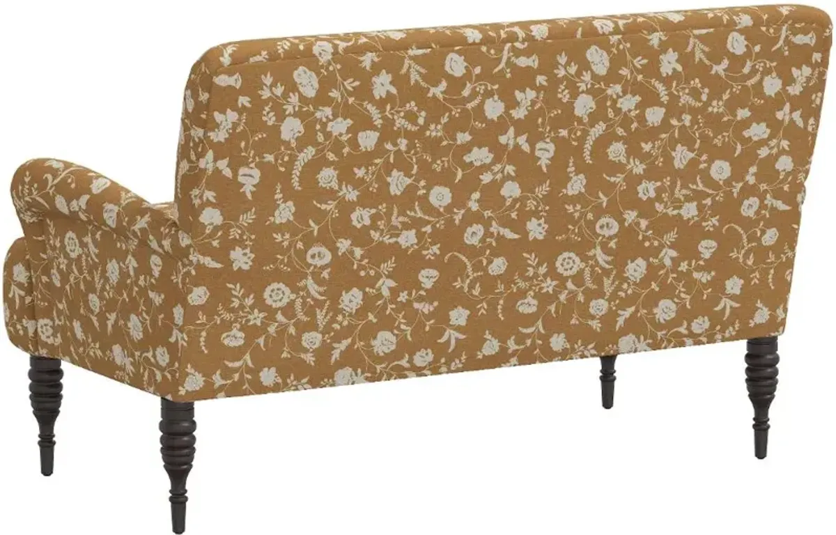 Sammie Ochre Floral Rounded Arm Settee - Skyline Furniture