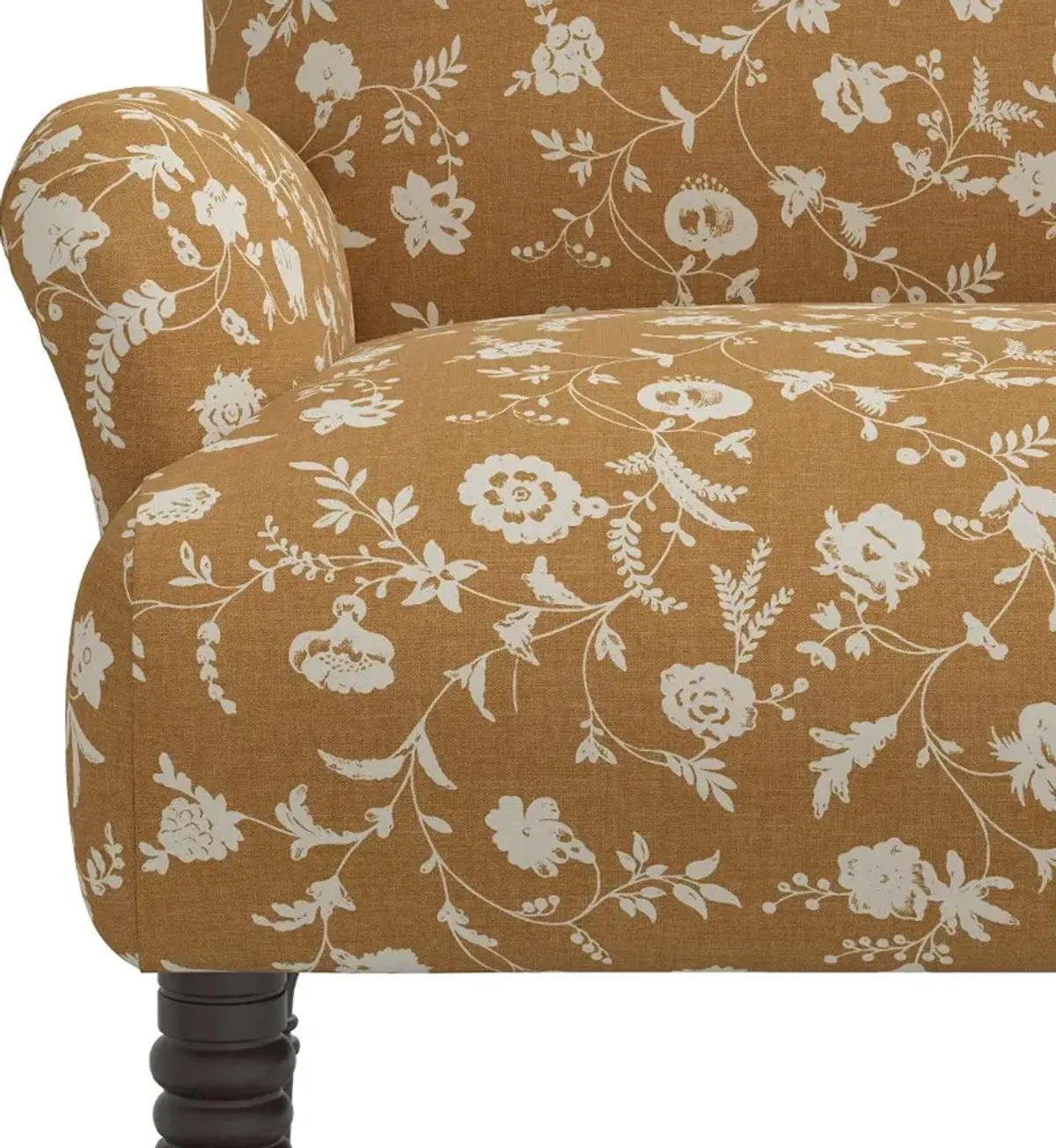 Sammie Ochre Floral Rounded Arm Settee - Skyline Furniture