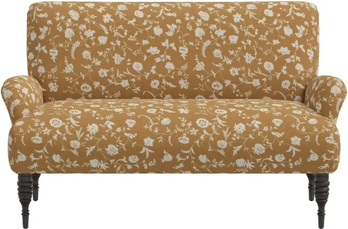 Sammie Ochre Floral Rounded Arm Settee - Skyline Furniture