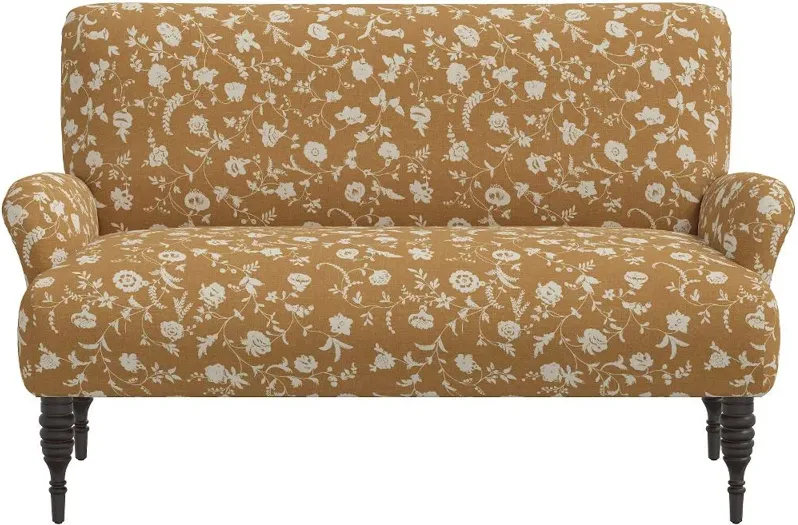 Sammie Ochre Floral Rounded Arm Settee - Skyline Furniture