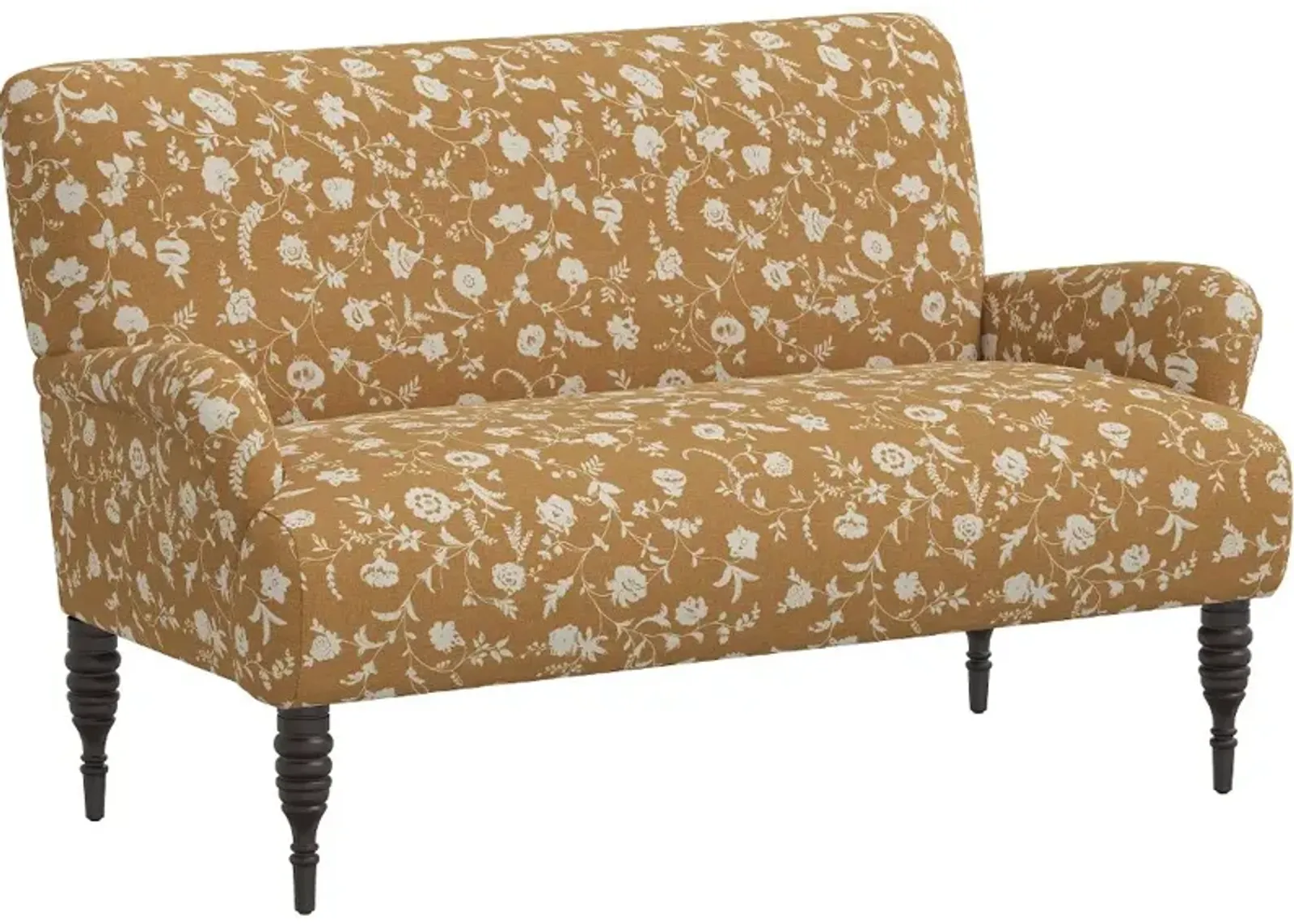 Sammie Ochre Floral Rounded Arm Settee - Skyline Furniture