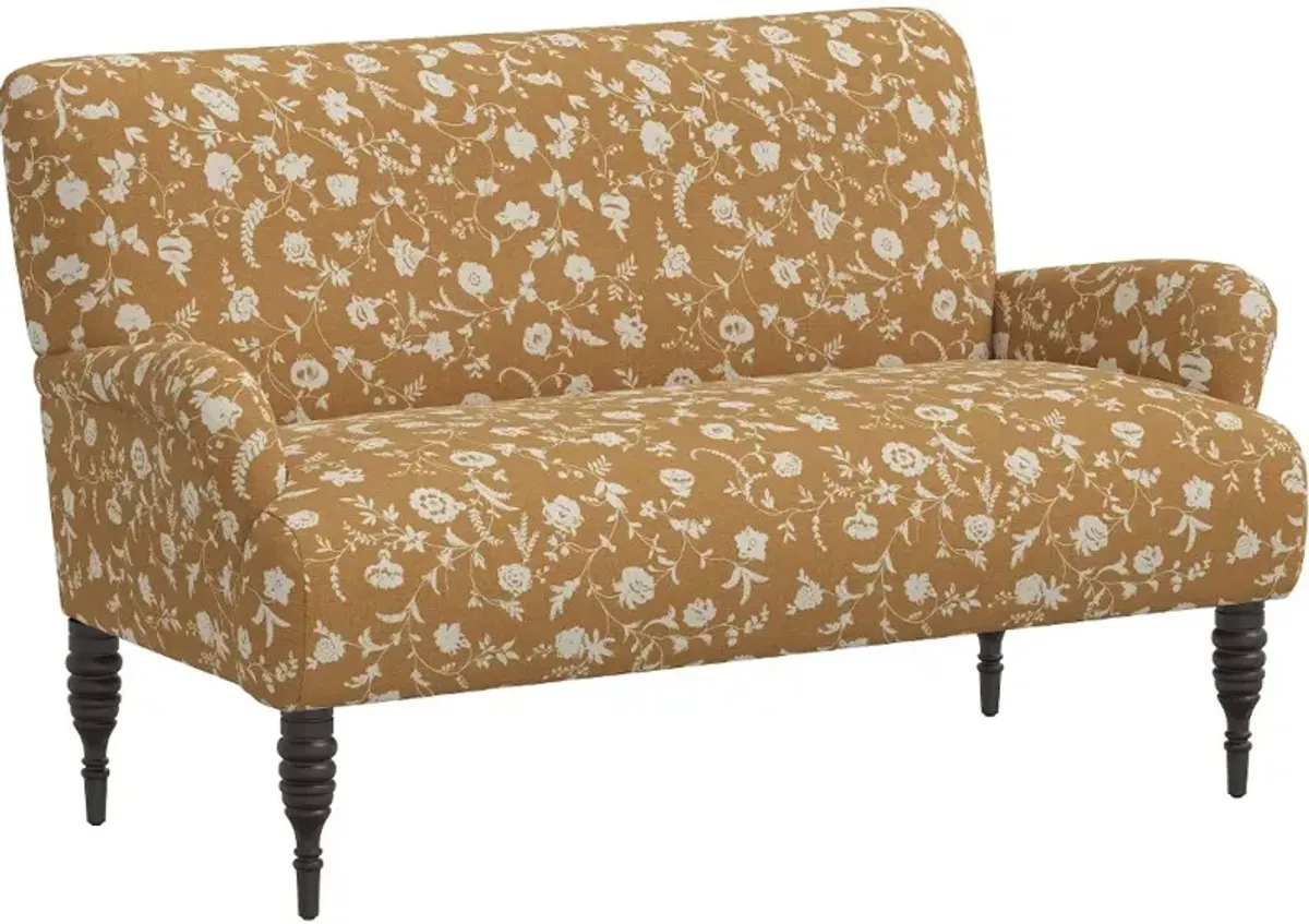 Sammie Ochre Floral Rounded Arm Settee - Skyline Furniture