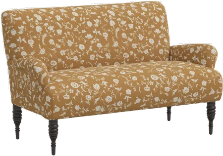 Sammie Ochre Floral Rounded Arm Settee - Skyline Furniture