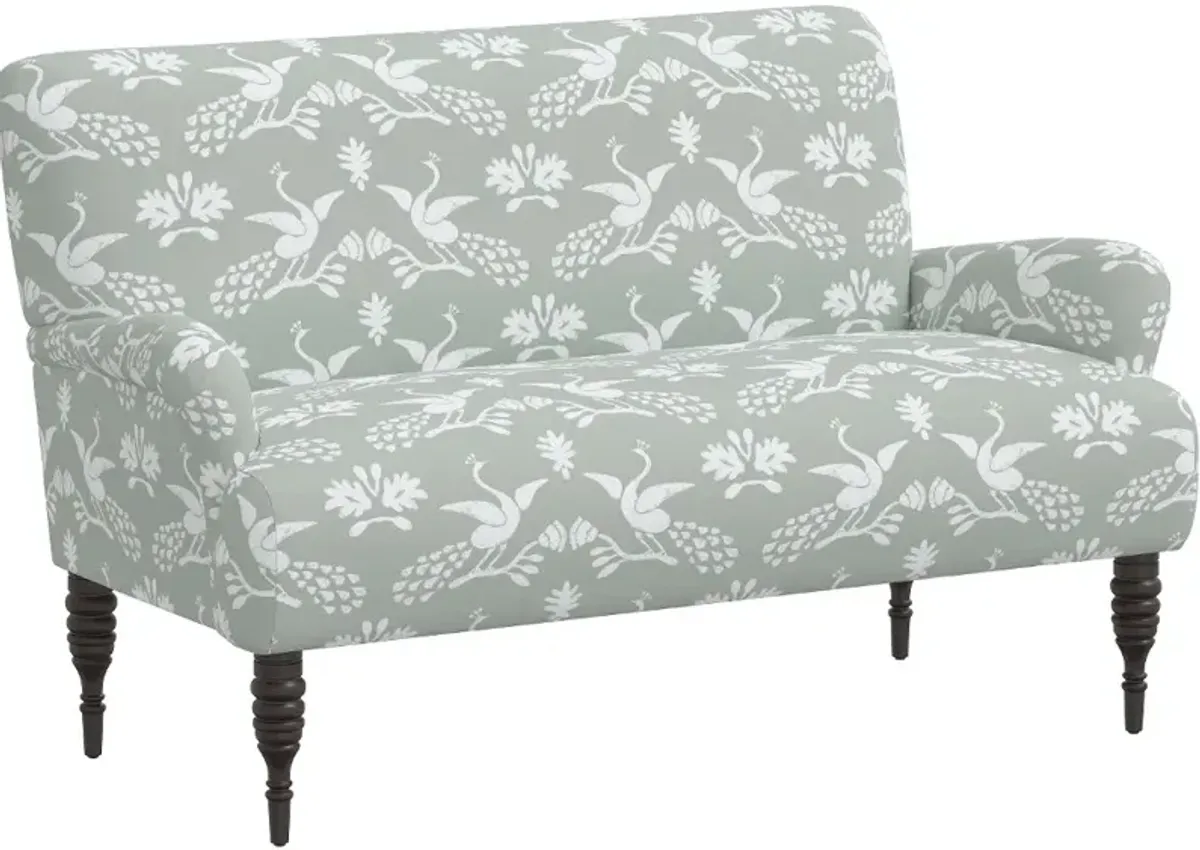 Sammie Silk Peacocks Mist Rounded Arm Settee - Skyline Furniture