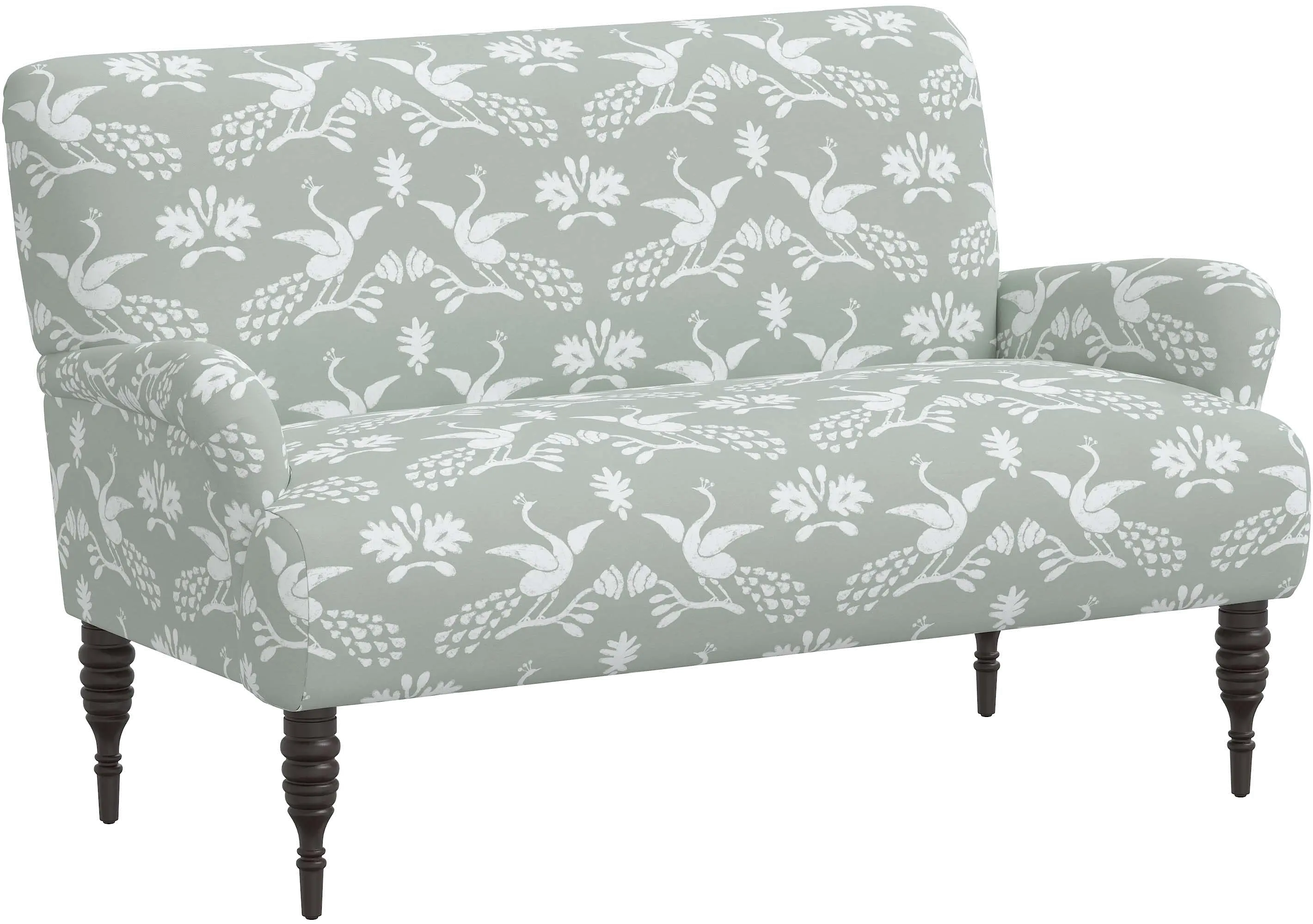 Sammie Silk Peacocks Mist Rounded Arm Settee - Skyline Furniture