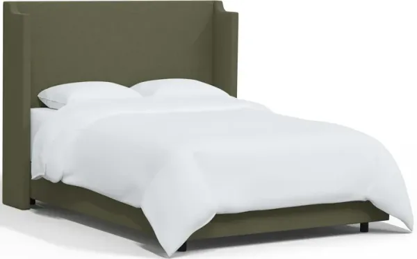 Hattie Army Green Notched Wingback Full Bed - Skyline Furniture