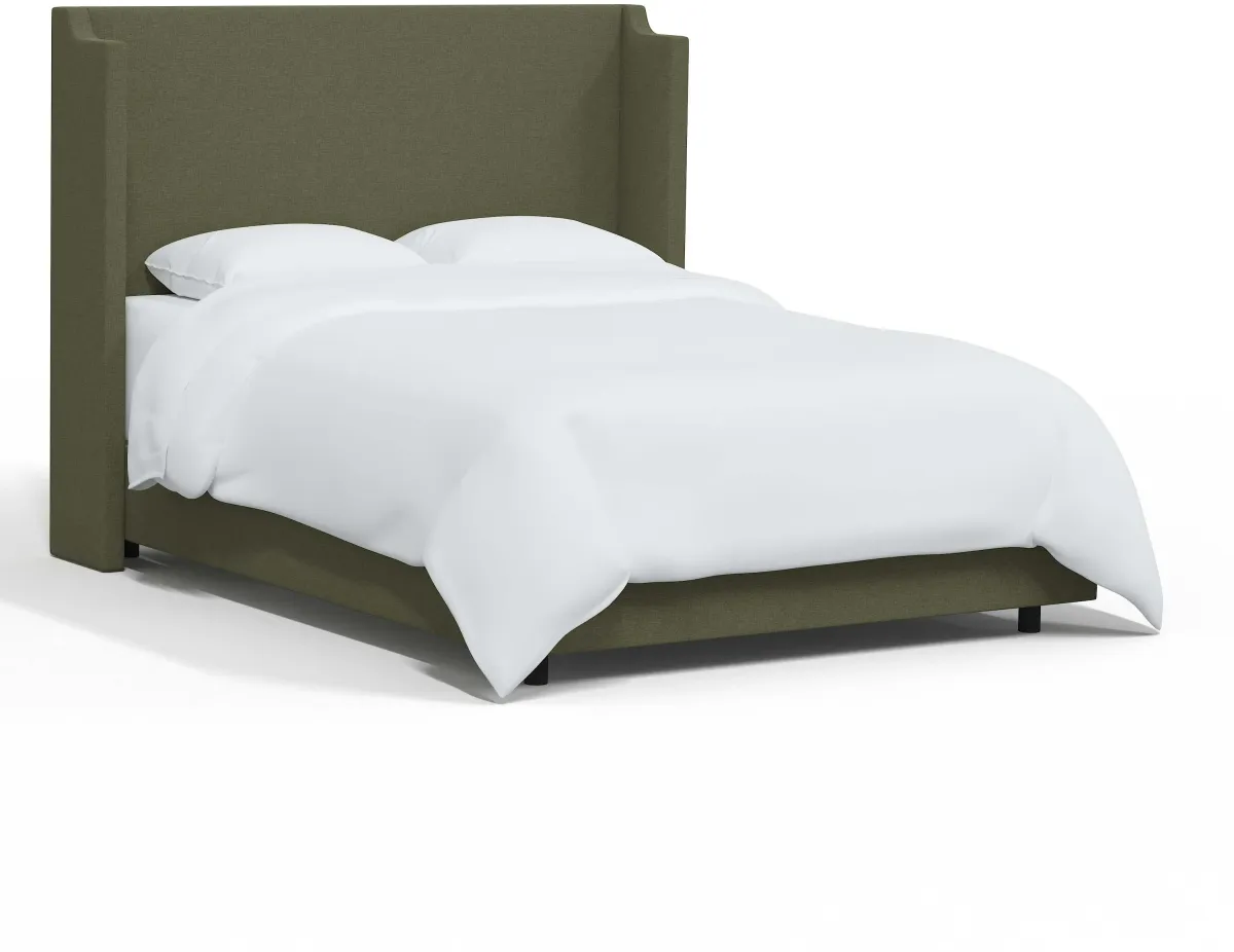 Hattie Army Green Notched Wingback Queen Bed - Skyline Furniture