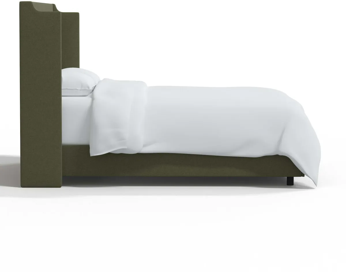 Hattie Army Green Notched Wingback California King Bed - Skyline...