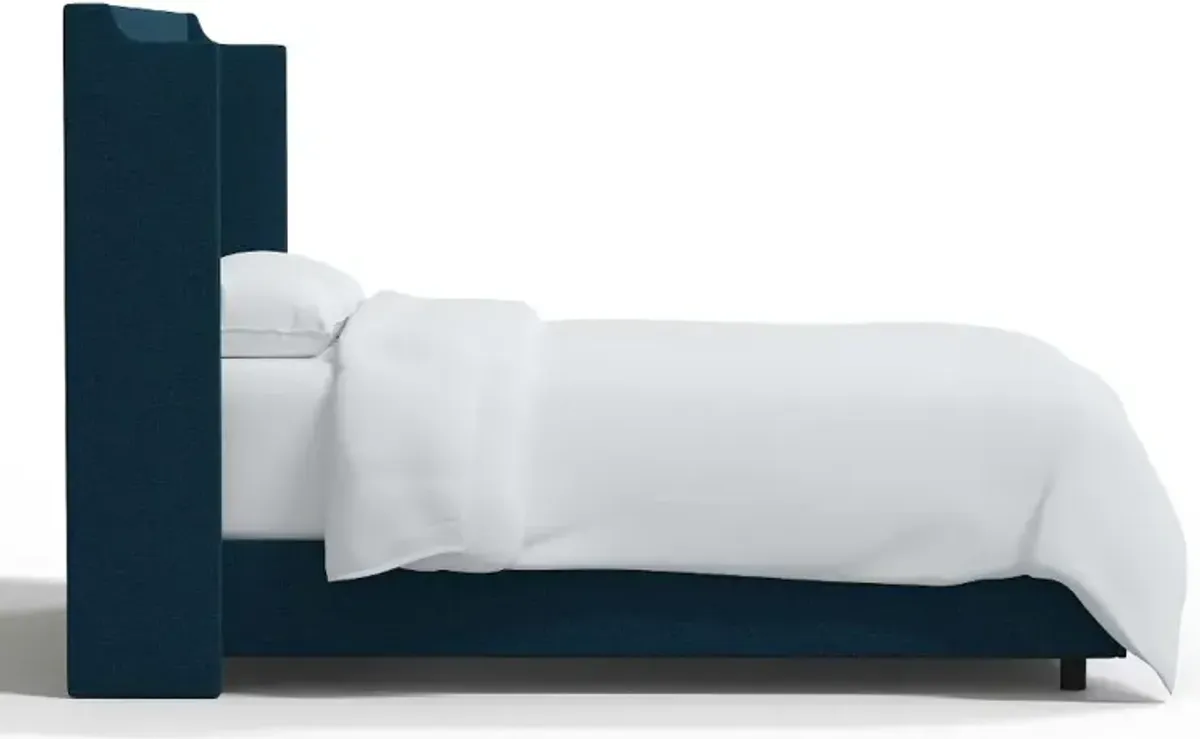 Hattie Navy Notched Wingback Twin Bed - Skyline Furniture