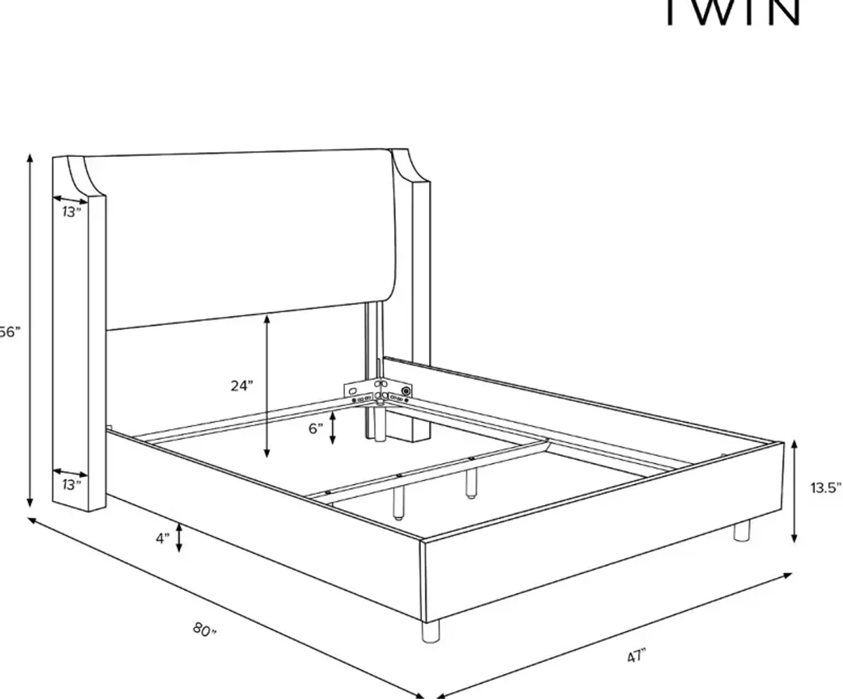 Hattie Navy Notched Wingback Twin Bed - Skyline Furniture