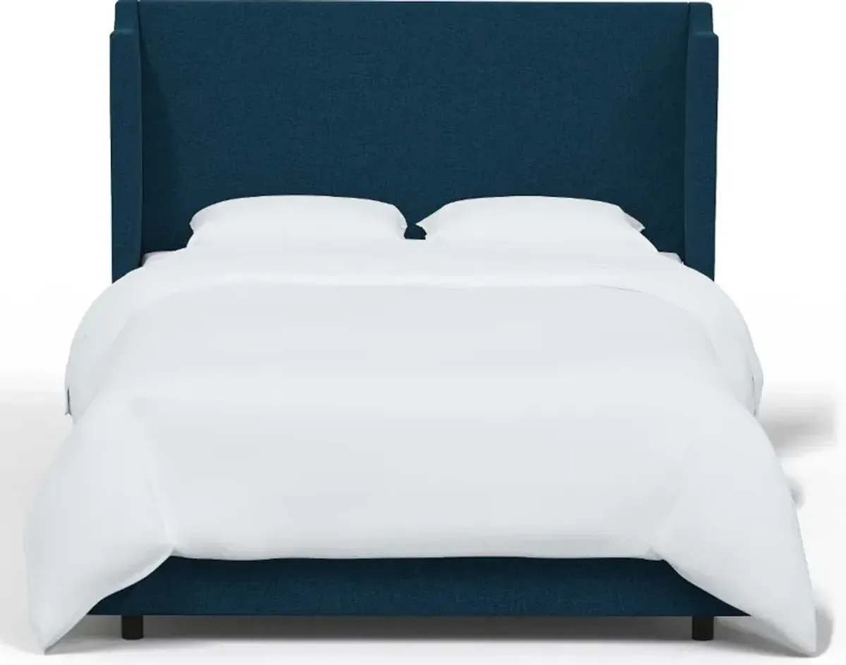 Hattie Navy Notched Wingback Twin Bed - Skyline Furniture