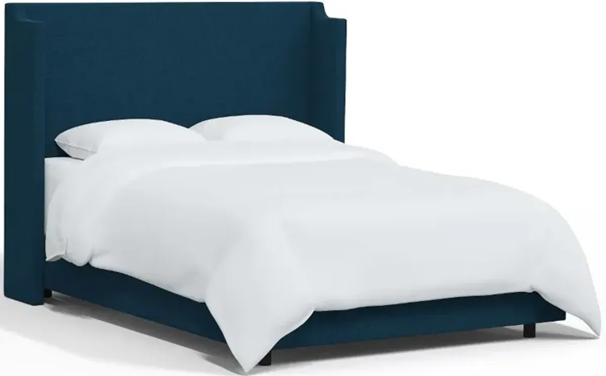 Hattie Navy Notched Wingback Twin Bed - Skyline Furniture