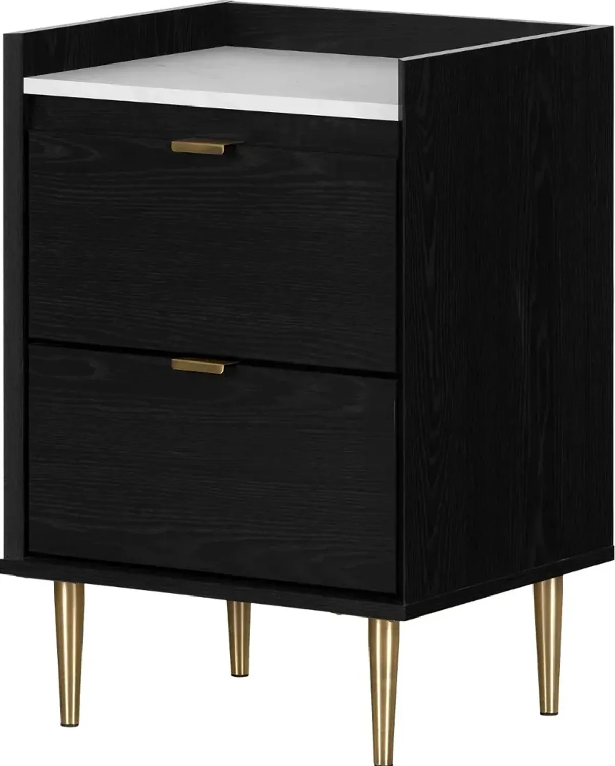 Hype Black and Faux Carrara Marble 2-Drawer Nightstand - South Shore