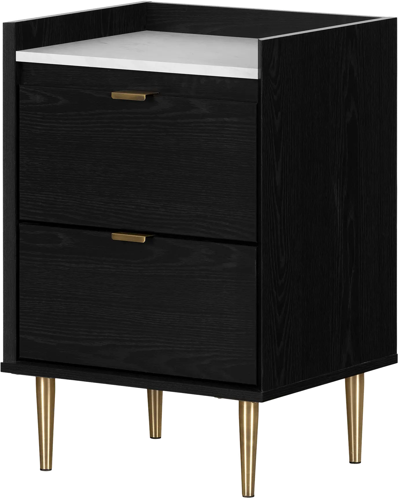 Hype Black and Faux Carrara Marble 2-Drawer Nightstand - South Shore