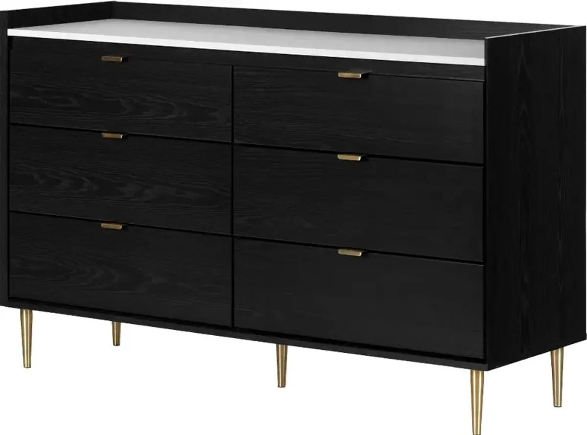 Hype Black and Carrara Marble 6-Drawer Double Dresser - South Shore