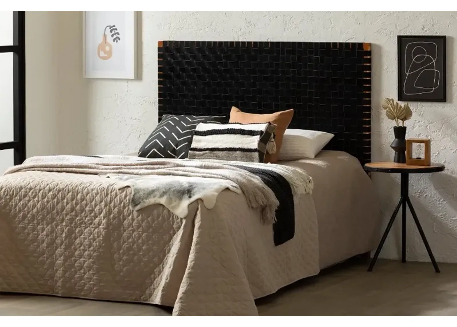 Balka Matte Black Leather Queen Headboard - South Shore