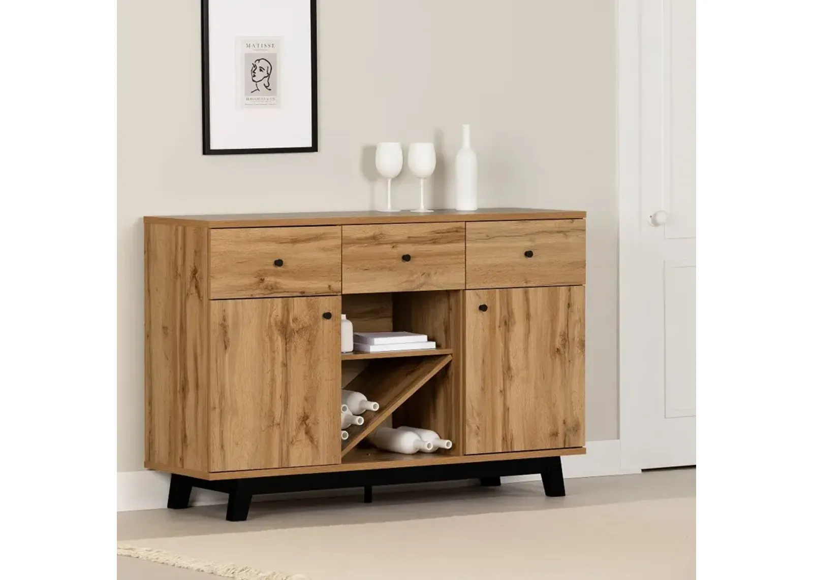 Bellami Light Brown Buffet with Wine Storage - South Shore