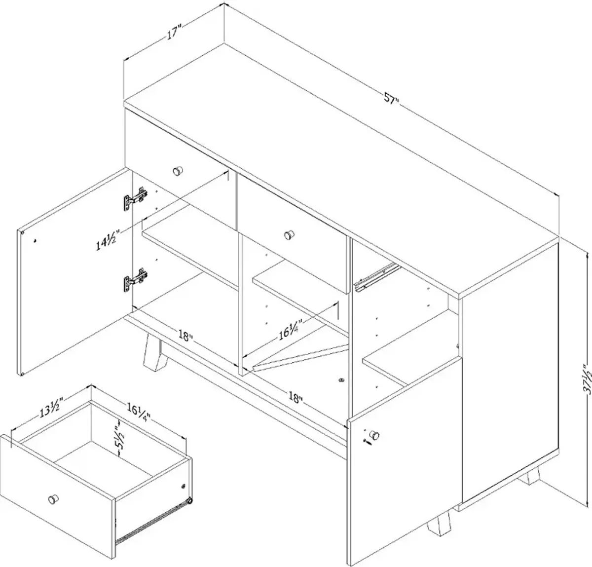 Bellami Black Buffet with Wine Storage - South Shore