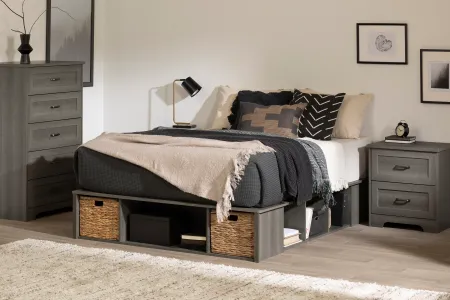 Prairie Gray Full Storage Bed with Baskets - South Shore