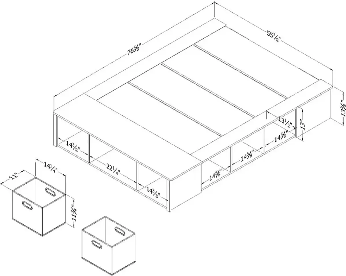 Prairie Gray Full Storage Bed with Baskets - South Shore