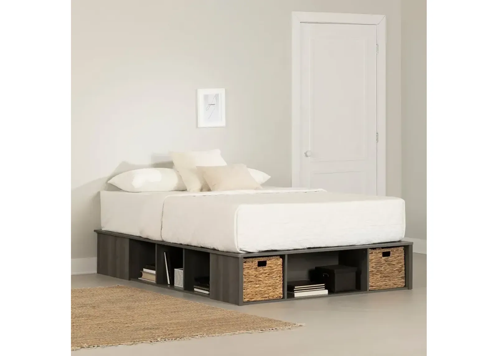 Prairie Gray Full Storage Bed with Baskets - South Shore