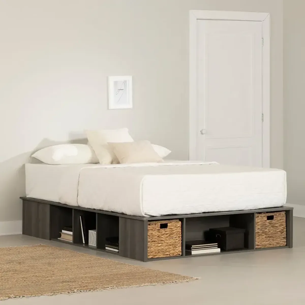 Prairie Gray Full Storage Bed with Baskets - South Shore