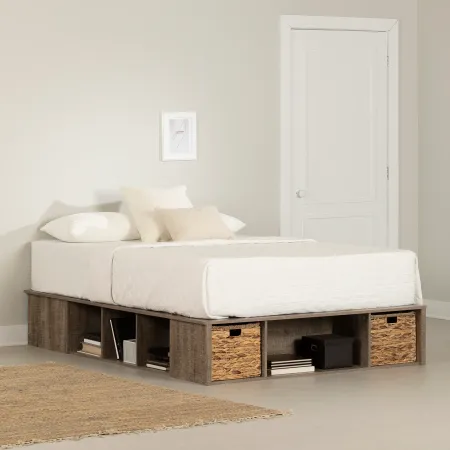 Prairie Brown Full Storage Bed with Baskets - South Shore