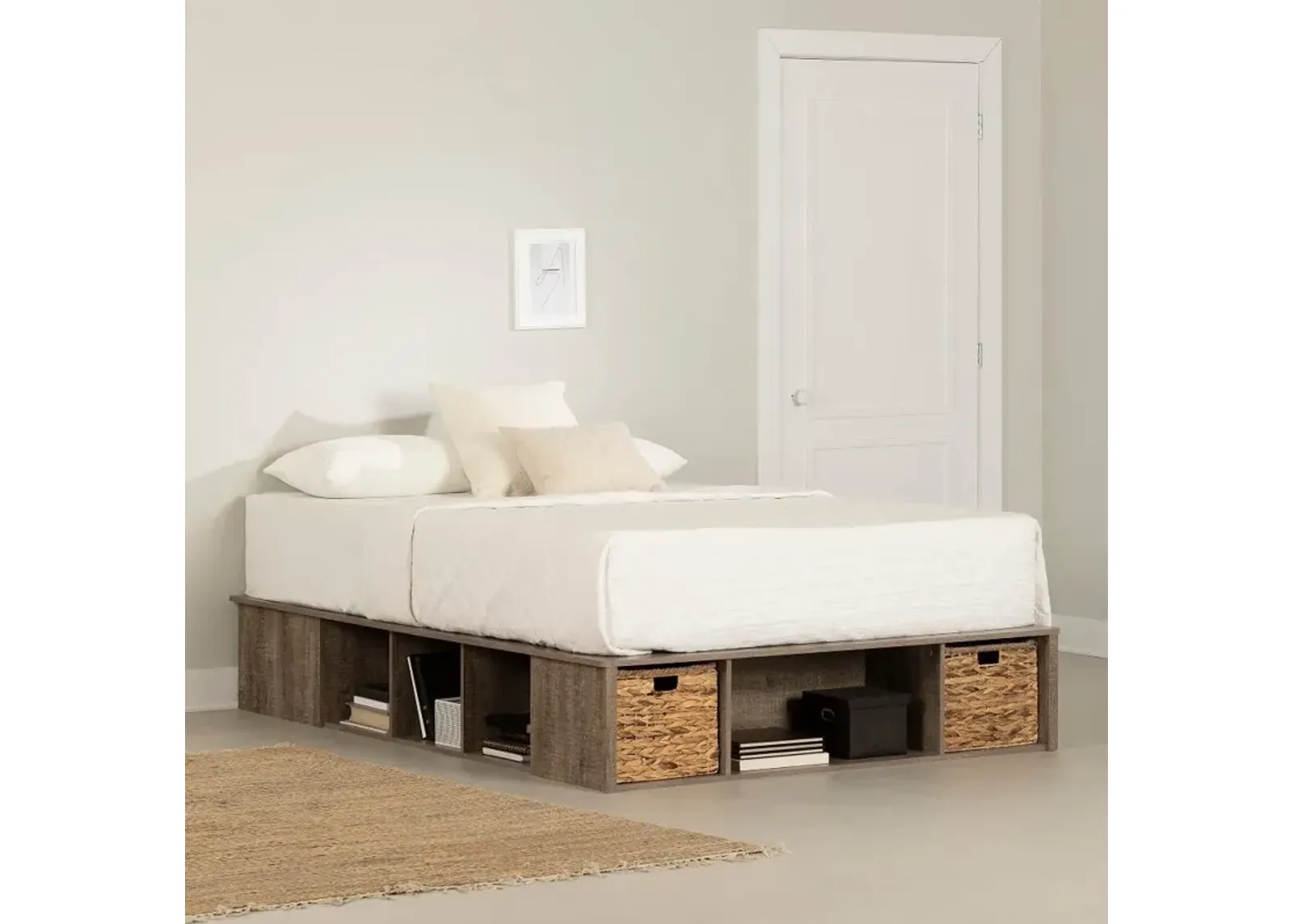 Prairie Brown Full Storage Bed with Baskets - South Shore