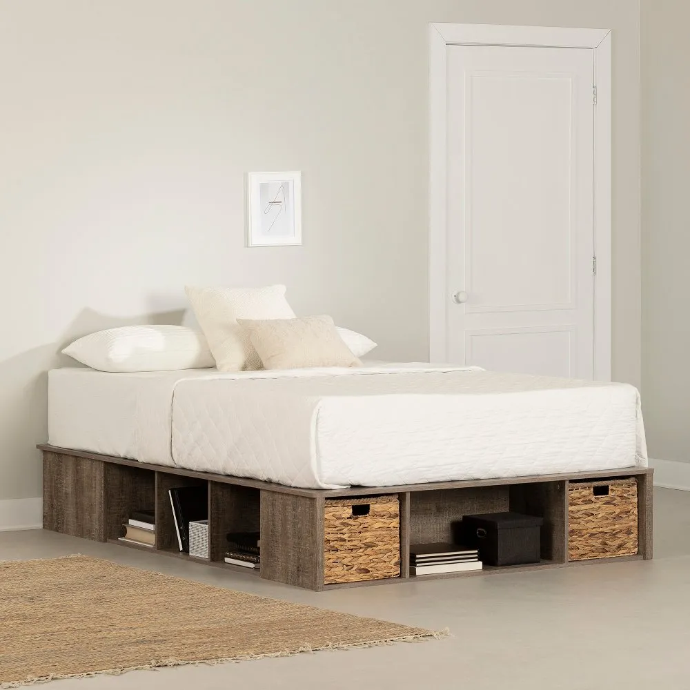 Prairie Brown Full Storage Bed with Baskets - South Shore