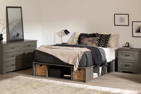 Prairie Gray Queen Storage Bed with Baskets - South Shore