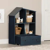 Sweedi Dark Blue Bookcase with Storage Bin - South Shore