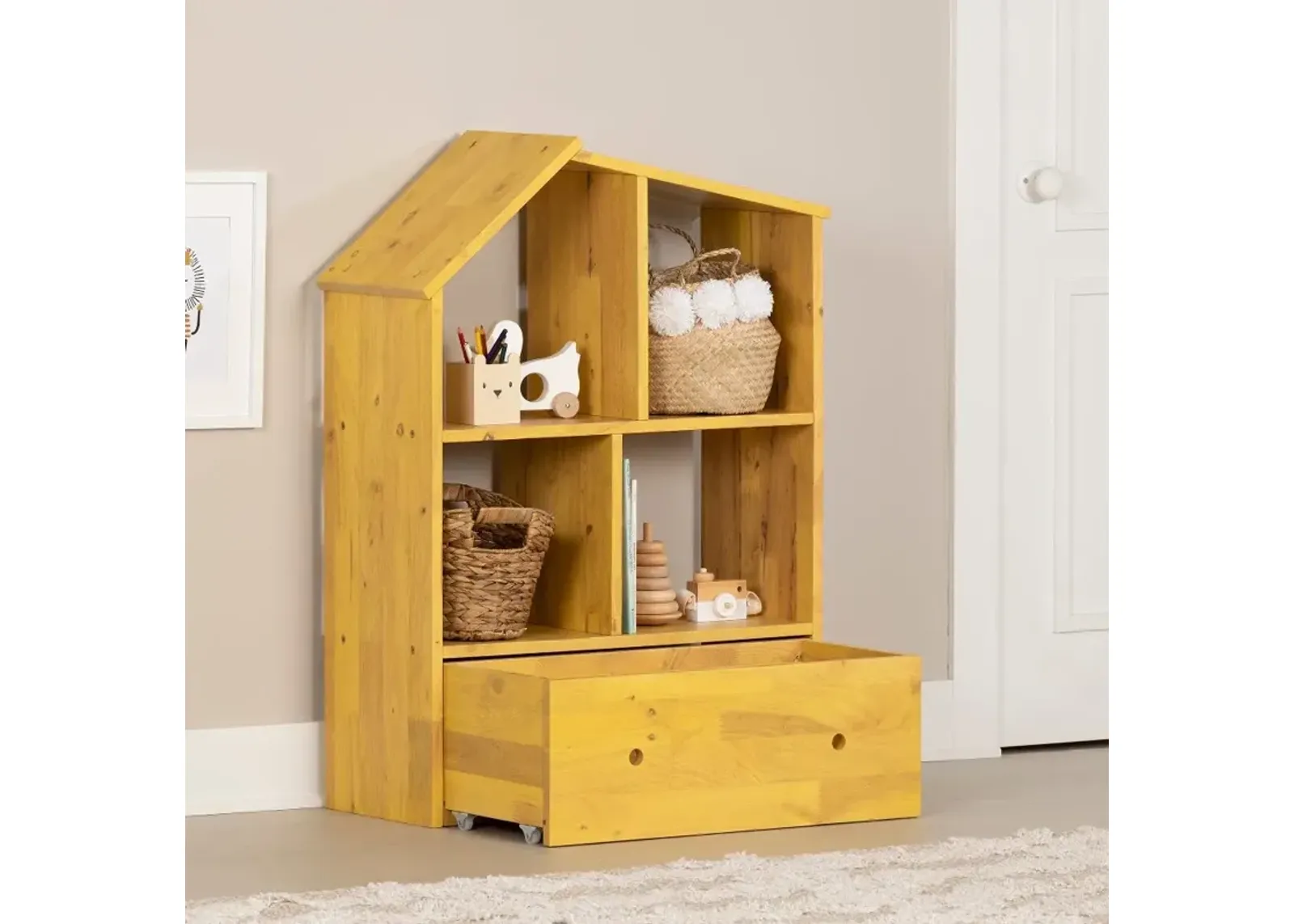 Sweedi Yellow Bookcase with Storage Bin - South Shore