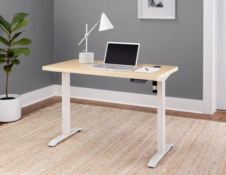 Martin Office Natural Wood and White Lift Desk