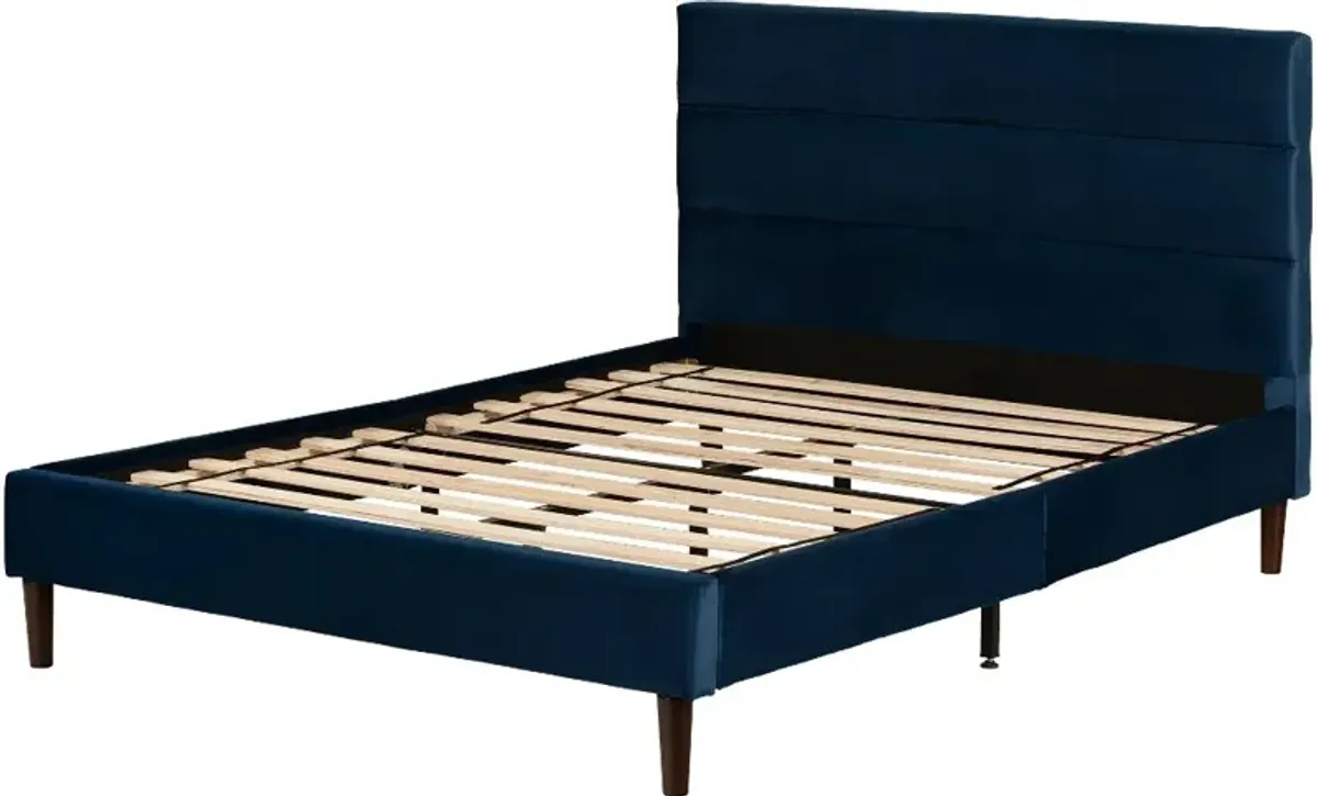 Maliza Dark Blue Full Tufted Upholstered Platform Bed - South Shore