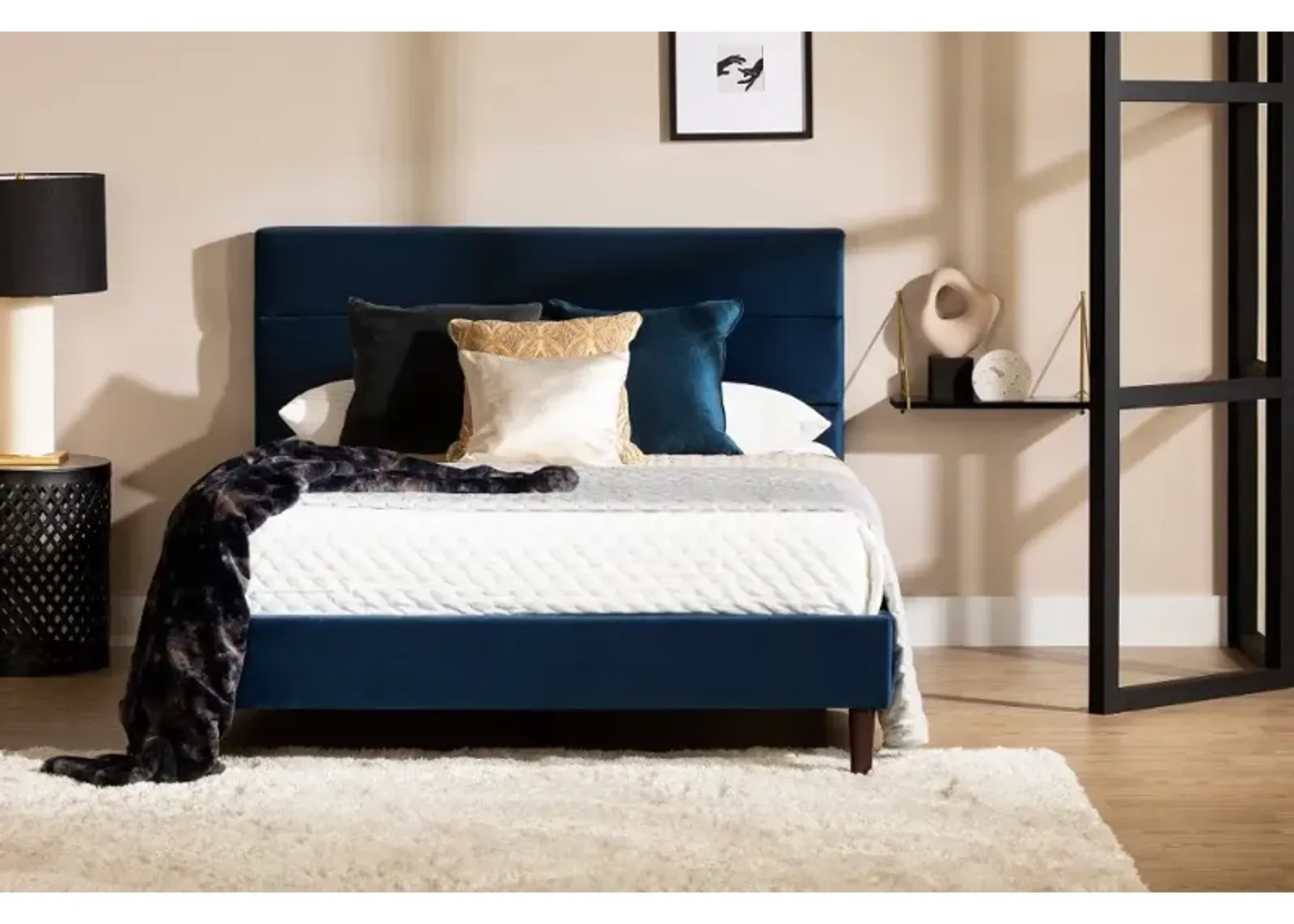 Maliza Dark Blue Full Tufted Upholstered Platform Bed - South Shore